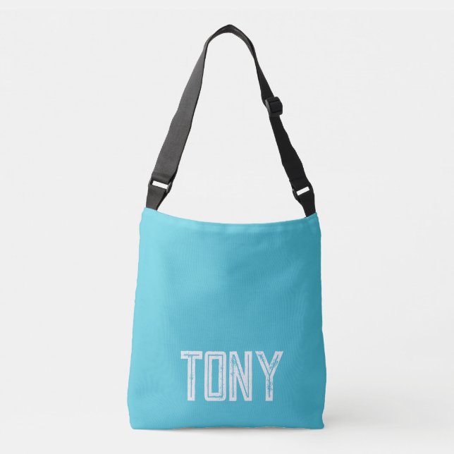 Bolsa Ajustável Monograma de Nome Personalizado Azul do Céu Sólido (Frente)