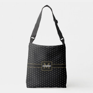 Bolsa Ajustável Monograma de Padrão Floral Preto e Dourado