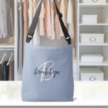 Monograma de Script Branco Azul Azul-Dusty Trendy