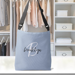 Bolsa Ajustável Monograma de Script Branco Azul Azul-Dusty Trendy