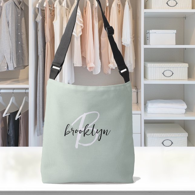 Bolsa Ajustável Monograma de Script Branco Verde Preto da Trendy S (Criador carregado)