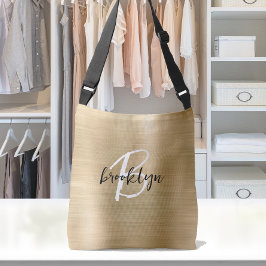 Bolsa Ajustável Monograma Dourado de Script Branco Preto e Bruto