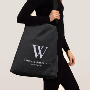 Bolsa Ajustável Monograma e Profissão Preto/Branco Elegante Perso