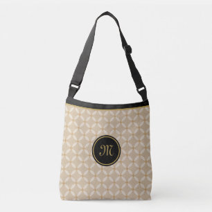 Bolsa Ajustável Monograma Elegante em Preto, Bege e Dourado