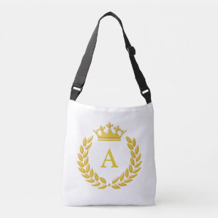 Bolsa Ajustável Monograma Elegante na Coroa Dourada & Louro em Bra