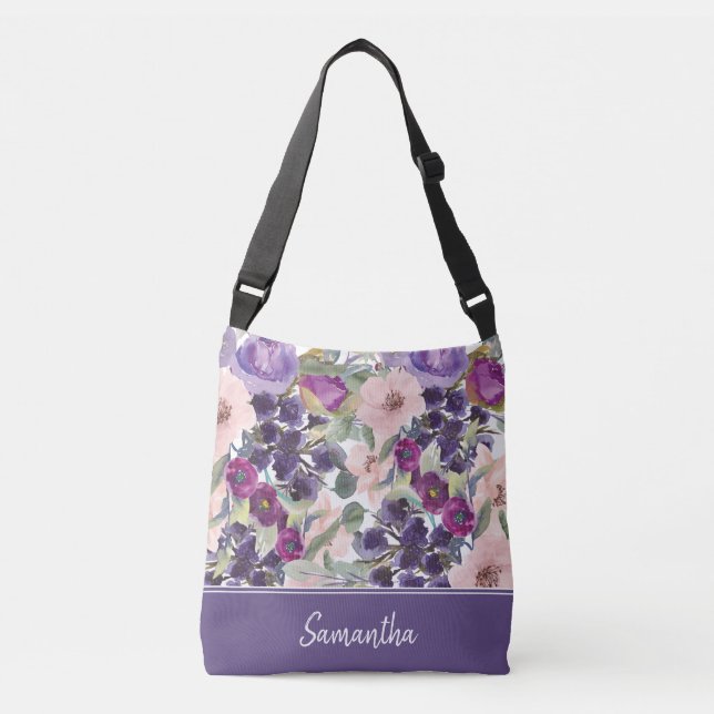 Bolsa Ajustável Monograma Floral de Boho Blush Pink Purple Waterco (Frente)