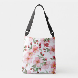 Bolsa Ajustável Monograma Floral de Flor de Cereja Rosa