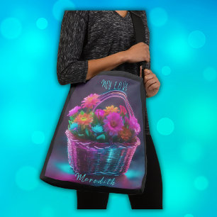 Bolsa Ajustável Monograma Flores de Coloração Brilhante num Cesto