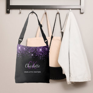 Bolsa Ajustável Monograma iniciais brilhantes roxo preto glamouros