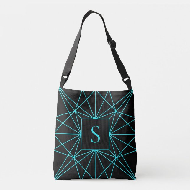 Bolsa Ajustável Monograma inicial | Turquesa Design Geométrico (Verso)