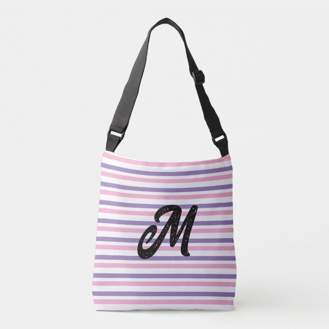 Bolsa Ajustável Monograma Listras Rosa Lavanda Branco (Frente)
