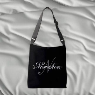 Bolsa Ajustável Monograma Personalizado Único de Nomes Preto e Bra