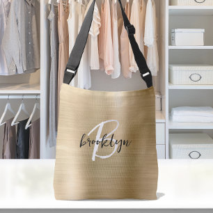 Bolsa Ajustável Monograma Preto e Branco em Metal Escovado Dourado