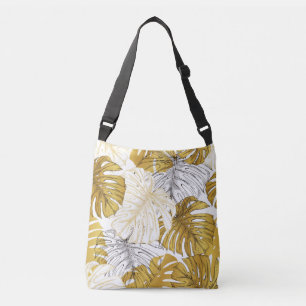 Bolsa Ajustável Monstera Leaves: Ouro Branco