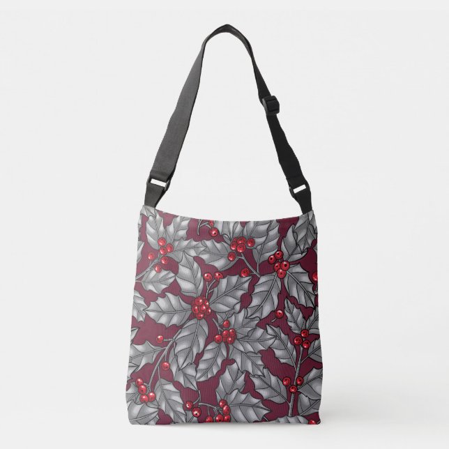 Bolsa Ajustável Morango Holly, folhas de cinza em vermelho escuro (Frente)