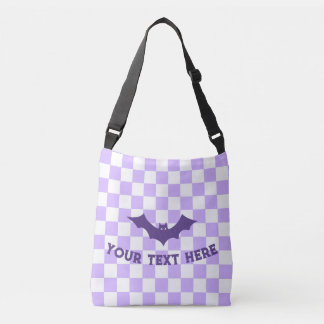 Bolsa Ajustável Morcego de padrão xadrez roxo de Halloween