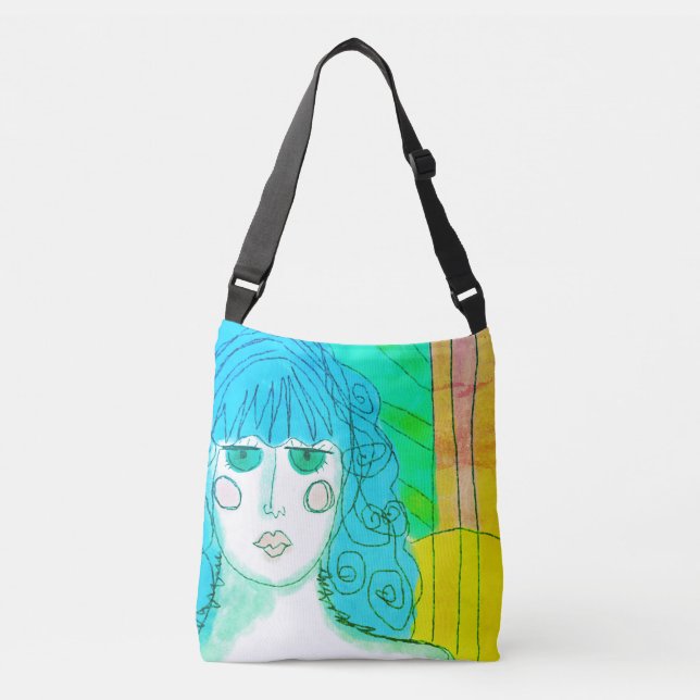 Bolsa Ajustável Mulher com Abstrato de cabelo azul (Frente)