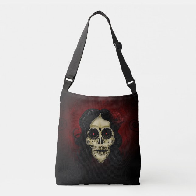 Bolsa Ajustável Mulher de Crânio de Açúcar Gótico Rosa Vermelha Di (Frente)