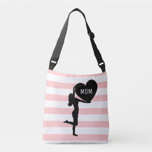 Bolsa Ajustável Mulher e coração silhueta preta em rosa e branco