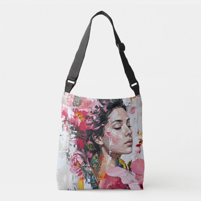 Bolsa Ajustável Mulher Flor Rosa Bonita (Frente)