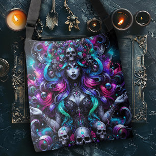Bolsa Ajustável Mulher Gótica com Caveiras em Pastel
