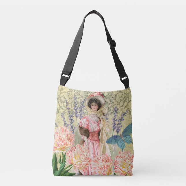 Bolsa Ajustável Mulher Vitoriana Floral Rosa Regência (Frente)