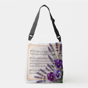 Bolsa Ajustável Música Antiga e Pansies Lavanda Floral