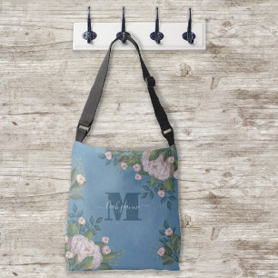 Bolsa Ajustável Na moda Vintage Rosa Rosa Monograma Simples Floral