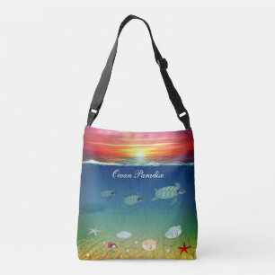 Bolsa Ajustável Nascer do sol no oceano, tartarugas marinhas, conc