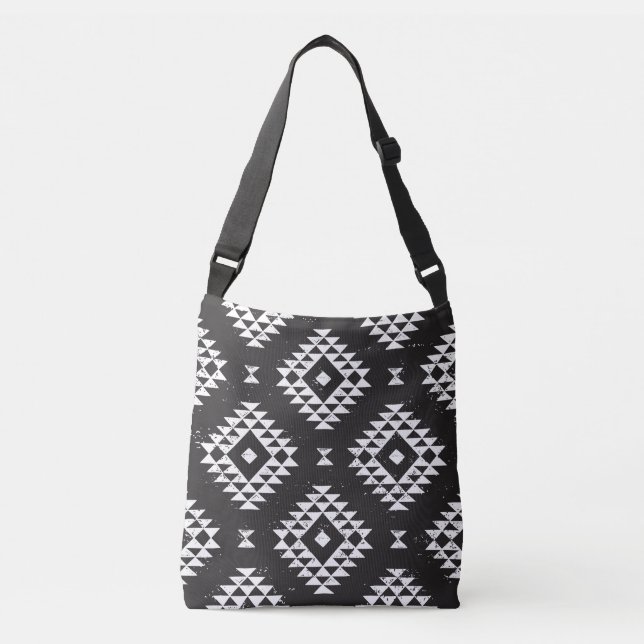 Bolsa Ajustável Navajo Geométrico: Tribal Branco Negro. (Frente)