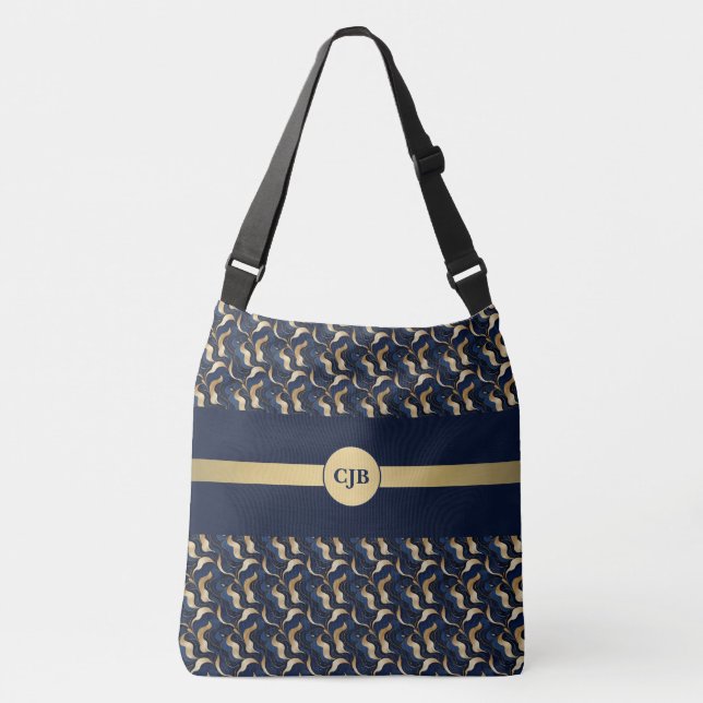 Bolsa Ajustável Navy e Dourado Abstrato Personalizado  (Frente)