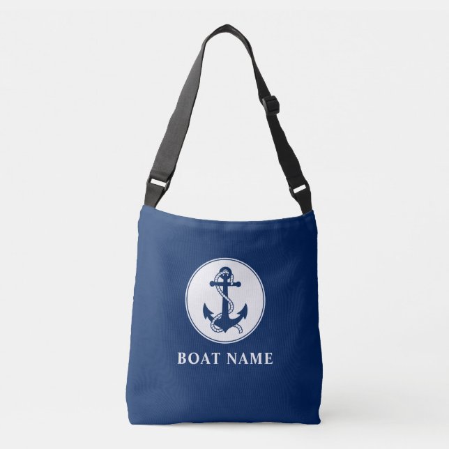 Bolsa Ajustável Nome do Barco Marinho de Âncora Náutica Azul (Frente)