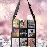 Bolsa Ajustável Nome do monograma de colagem de fotos personalizad<br><div class="desc">Um presente único para um aniversário, Natal, dia de as mães, celebrando sua vida com uma colagem de 8 fotos, fotos. Personalize e adicione seu nome e letra monográfica. Um fundo na moda preto. O nome é escrito com um moderno estilo escrito à mão. Também pode ser usado para tratar...</div>