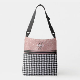 Bolsa Ajustável Nome do monograma do Glitter Houndstooth rosa Dour