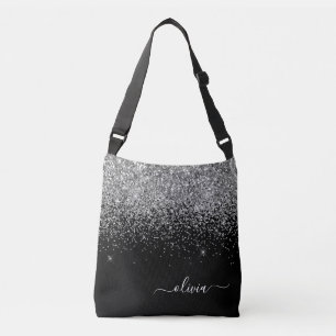 Bolsa Ajustável Nome do Monograma do Sparkle Glitter Negra