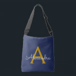 Bolsa Ajustável Nome Moderno do Monograma de Script Girly Dourado<br><div class="desc">Dourado e Marinho aniversário,  presente de chá de fraldas ou festa de solteira para alguém que ama luxo de vidro e estilos quíticos.</div>