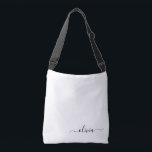 Bolsa Ajustável Nome Moderno do Monograma de Script Negra Branca<br><div class="desc">Aniversário branco e negro,  presente de chá de fraldas ou festa de solteira para alguém que ama luxo de vidro e estilos quíticos.</div>