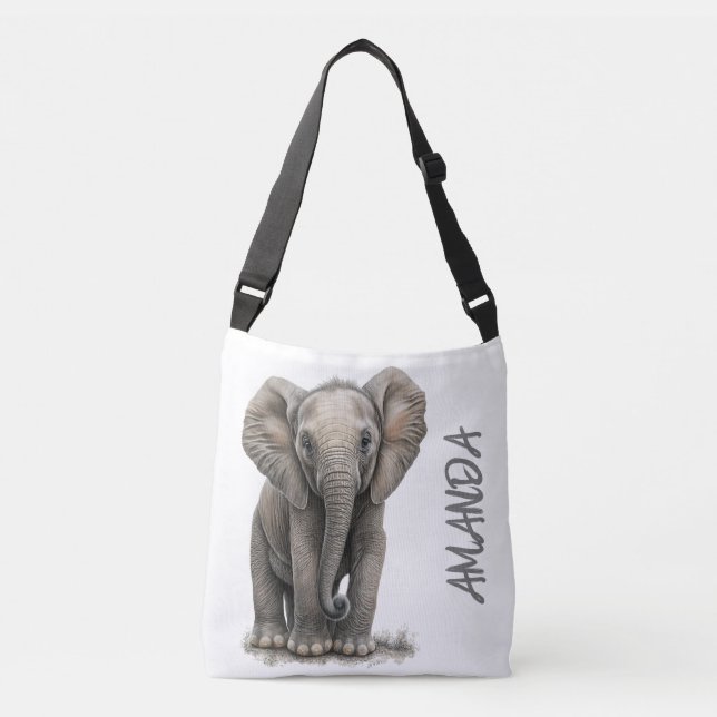 Bolsa Ajustável Nome Personalizado do Elephant de Aquarela Cuta (Frente)