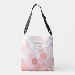 Bolsa Ajustável Nome Personalizado do Marble Glitter Rosa Girassol