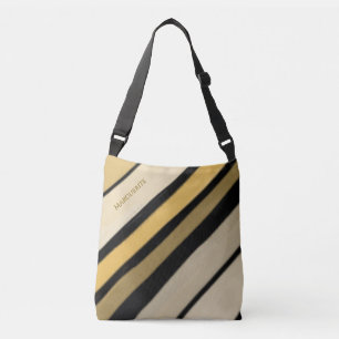 Bolsa Ajustável Nome Personalizado Dourado Preto Listras Creme