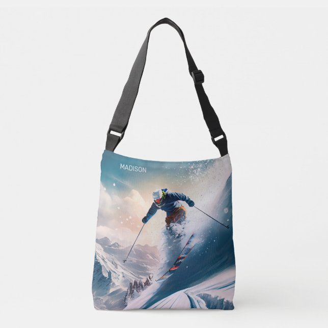 Bolsa Ajustável Nome Personalizado - esquiador Mountain (Frente)