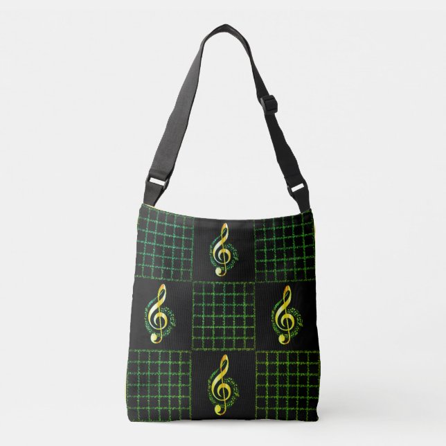 Bolsa Ajustável Notas da Bass de Música Preta e Verde (Frente)