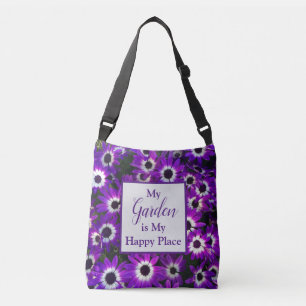 Bolsa Ajustável O Jardim é o meu lugar feliz, flor roxa e brilhan