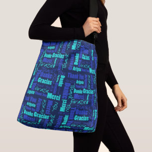 Bolsa Ajustável Obrigado multilingue do azul e da turquesa você