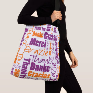 Bolsa Ajustável Obrigado multilingue roxo e alaranjado você