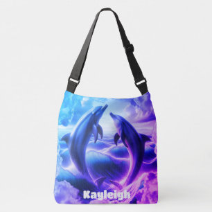 Bolsa Ajustável Oceano Azul Monograma e Golfinhos Roxos  