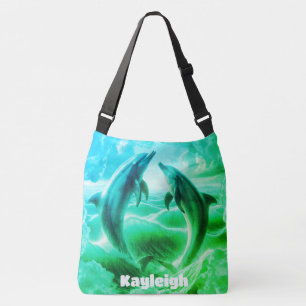 Bolsa Ajustável Oceano de golfinhos azul e verde monograma  
