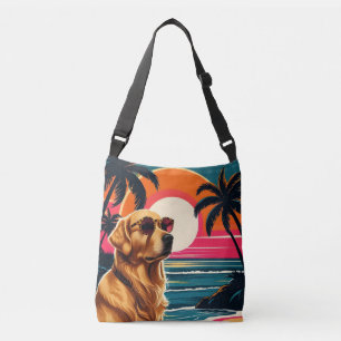 Bolsa Ajustável Óculos de Sol de Cachorro Retro Praia do Pôr do So