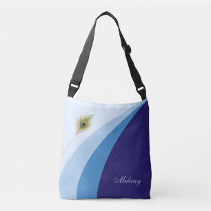Bolsa Ajustável Ondas abstratas em tons azuis & pena de pavão
