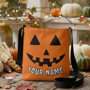 Bolsa Ajustável Orange Pumpkin Personalizado Halloween Seu Nome